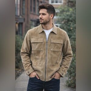 Mode‎ of One Tan Corduroy Zip-Up Jacket Shacket Men’s Size Small long sleeve